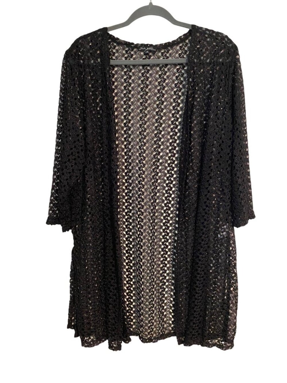 Jade Moon Women 2X Black Cover Up Cardigan Eyelet Lightweight Swim Lounge NWOT